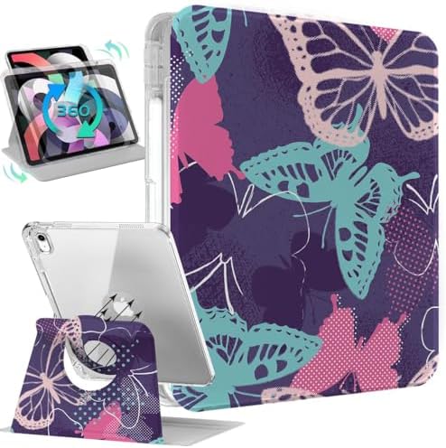 Rotating Case for ipad 10th Generation case,Cute 10.9 inch ipad case 10th Generation,360 Degree Rotating Protective iPad Covers, Smart Folio,Pencil Holder,Auto SleepWake, Dreamy Butterfly