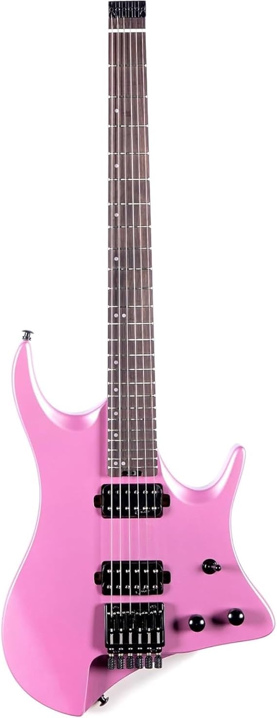 Electric Guitar Starter Beginner Pack Headless Electric Guitar Solid Mahogany Body Maple Neck(Pink)