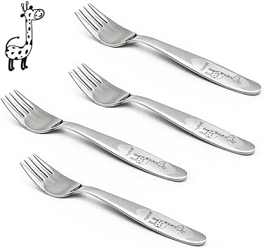 4 Piece Stainless Steel Toddler Forks, Safe Kid Forks for Self-Feeding, Dishwasher Safe