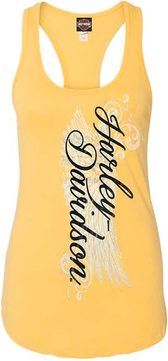 Harley-Davidson Women's Road Diva Script Sleeveless Racerback Tank Top, Yellow