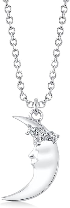 Diamond Crescent Moon Pendant Necklace 14K White Gold (0.03ct)