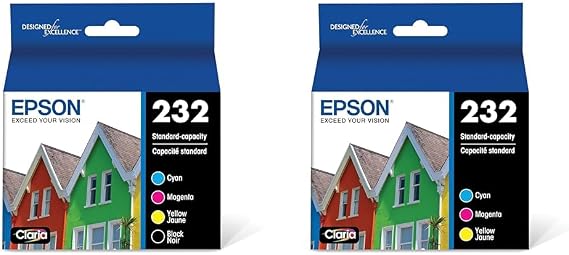 Epson 232 Claria Ink Standard Capacity Black & Color Cartridge Combo Pack (T232120-BCS) & 232 Claria Ink Standard Capacity Color Combo Pack (T232520-S) Works with Workforce
