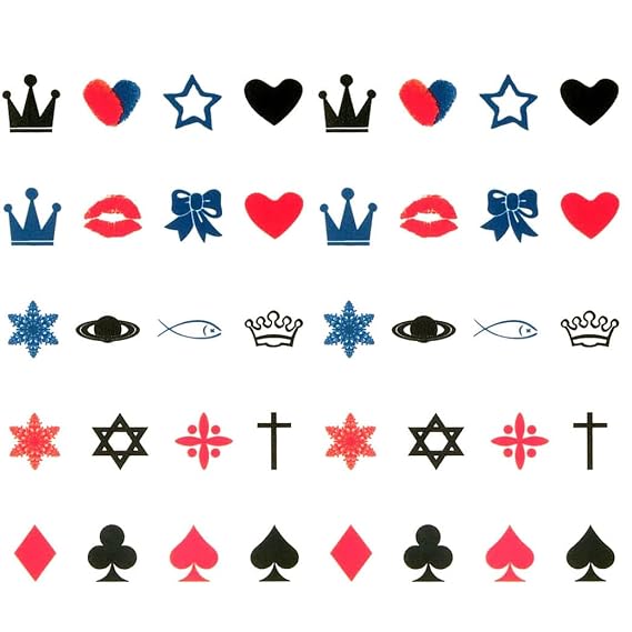 Small Cute Temporary Tattoo Finger Crown Spades Red Hearts (Set of 2)