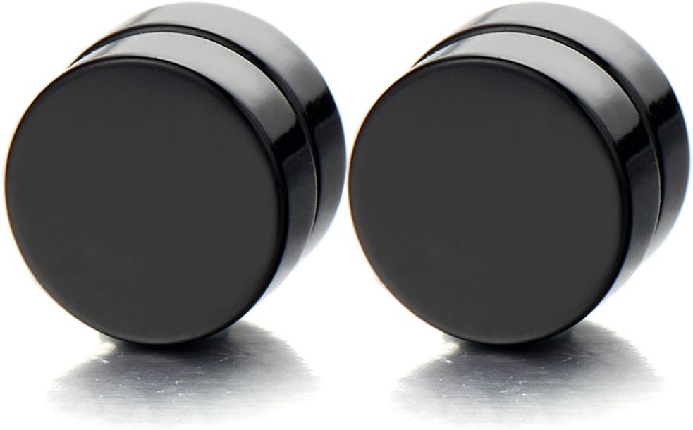 Unisex Magnetic Black Stud Earrings, Stainless Steel Non-Piercing Jewelry, Classic Pierced Look