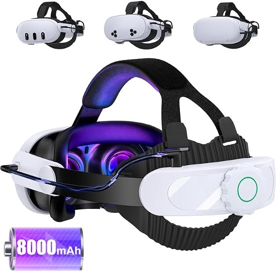 AXYBCOOL Battery Head Strap for Meta Quest 3S/3/2,VR Headset Strap with 8000mAh Rechargeable Battery Pack Enhanced Support and Comfort Accesssories for Oculus Head Strap