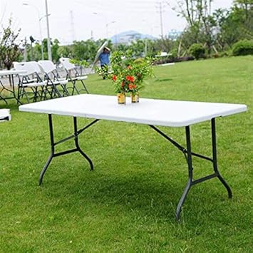 Folding Table, 6 Portable Plastic Dining Table, Multipurpose Rectangle Table for Indoor Outdoor Picnic Party Camping, White 6 Table