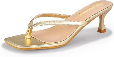 Womens Kitten Heels Thong Sandals Open Square Toe Flip Flop Low Heels 2.5 Inch Slip On Sexy Women Dressy Slide Shoes for Casual