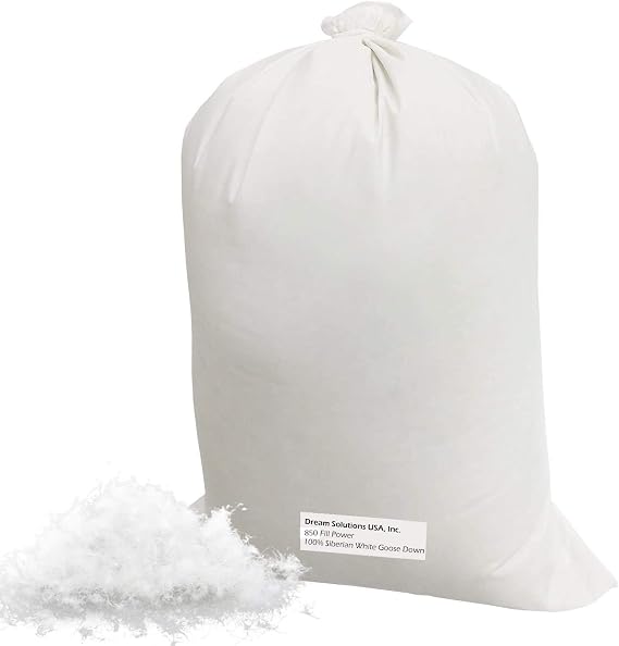 Dream Solutions USA Bulk Siberian Goose Down Filling (1/4 lb) 850 Fill Power 100% Natural White, No Feathers Fill Comforters, Pillows, Jackets and More Ultra-Plush Siberian Softness Brand