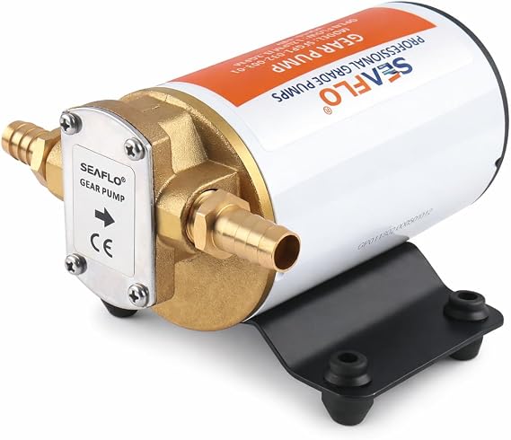 SEAFLO 12V Self Priming Impeller Gear Pump - 3.2 GPM Oil Change Diesel Fuel Transfer Pump, Reversible Flow, Copper Impeller, Rugged Metal Gears,