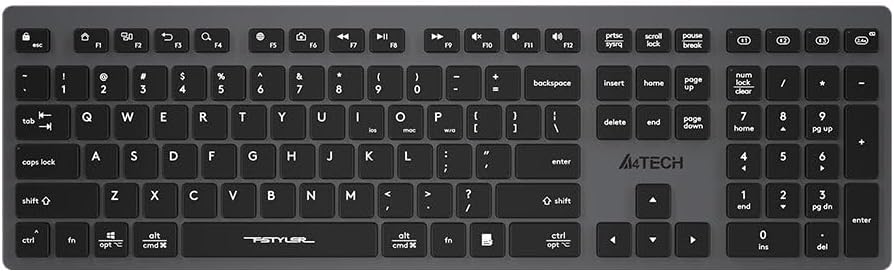 A4 Tech FBX50C Rechargeable (Q) Turkish FN-Multimedia Bluetooth & 2.4Ghz Wireless Keyboard, Black/Grey
