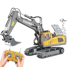 BYCICI Remote Control Excavator Toy for Boys 4-7, RC Excavator 680-degree Turns with Metal Shovel Lights & Sounds and 2 Batteries,Construction Toys Best Birthday Gifts for Boys 6 7 8 9 10 11 Year Old