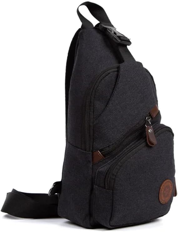 Unisex Kanvas Çapraz Askılı Omuz ve Göğüs Çantası Siyah Body Bag