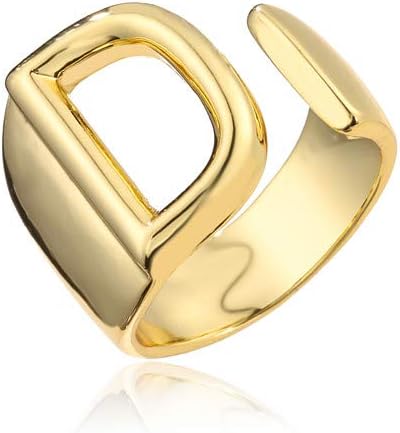18K Gold Plated Initial Rings for Women Men Statement Open Letter Ring Adjustable Party Jewelry Birthday Gift