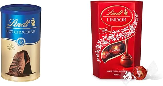 Lindt Hot Chocolate, 300g & Lindor Milk Chocolate Truffles Box - Approx 16 balls, 200g - Chocolate Truffles with a Smooth Melting Filling - For Him or Her for Valentines Day