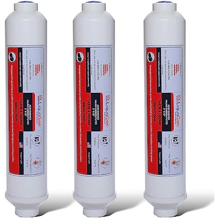 LiquaGen Pack of 3 Inline Carbon Filters for Reverse Osmosis Applications 2 x 10 - 14 Inlets