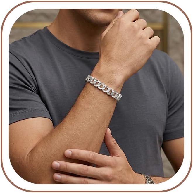 10.5mm S925 Silver Bracelet for Men Cuban Link Chain Bracelet
