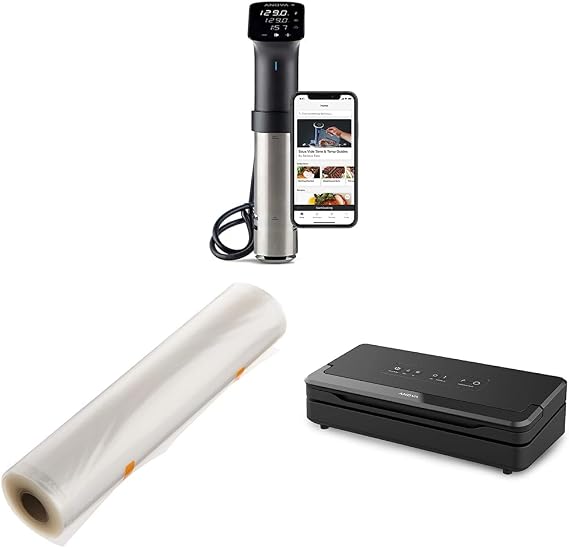 Anova Culinary Sous Vide Precision Cooker Pro & Precision Vacuum Sealer Bag (Rolls),Clear,ANBR01 & Precision Vacuum Sealer Pro, Includes 1 Bag Roll, black, medium