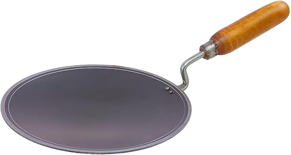 Iron Tawa for Roti/Chapati with Wooden Handle | Tava for Multipurpose Uses |10 Inch, Heavy 1KG (Non Induction)
