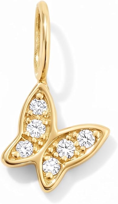 Diamond 14k Solid Gold Butterfly Charm Pendant for Women