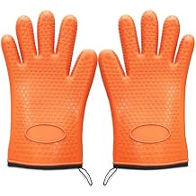 Silicone Grill Gloves for Cooking, Non-Slip Heat Resistant Silicone BBQ Gloves with Cotton Lining, Waterproof Grip Oven Mitts for Grilling, BBQ, Smoker, Handling Hot Meat, Pots and Pans, 11 x 6.1 Inch