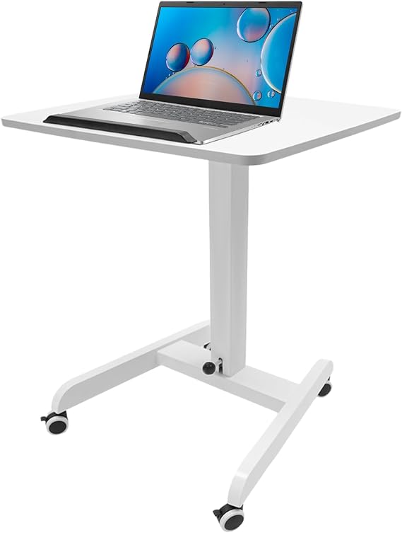 Mobile Standing Desk, Rolling Standing Desk Adjustable Height and Angle, Mobile Desk with Wheels, 20.5" D x 23.6" W x 44.2" H Rolling Desk, Mobile Podium for Schools, Offices (White)