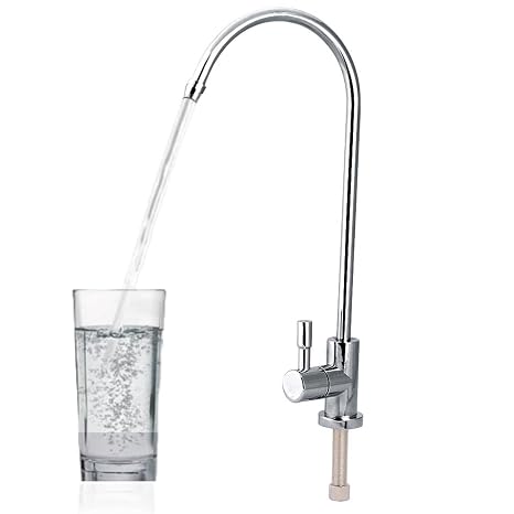 Drinking Water Tap, Single Handle RO Faucet, 1/4'' Stainless Steel Kitchen Sink Faucet Tap Chrome Reverse Osmosis RO Drinking Water Filter for Drinking Kitchen Sink Cooking