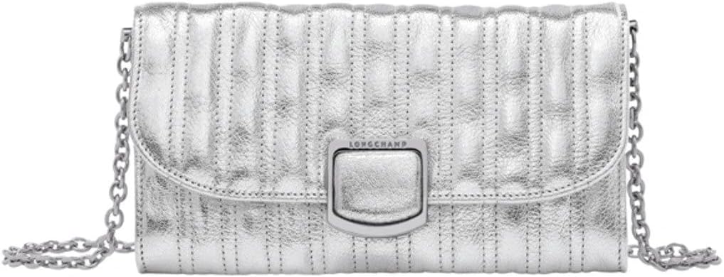 Longchamp Brioche Leather Crossbody Wallet-On-Chain, Silver