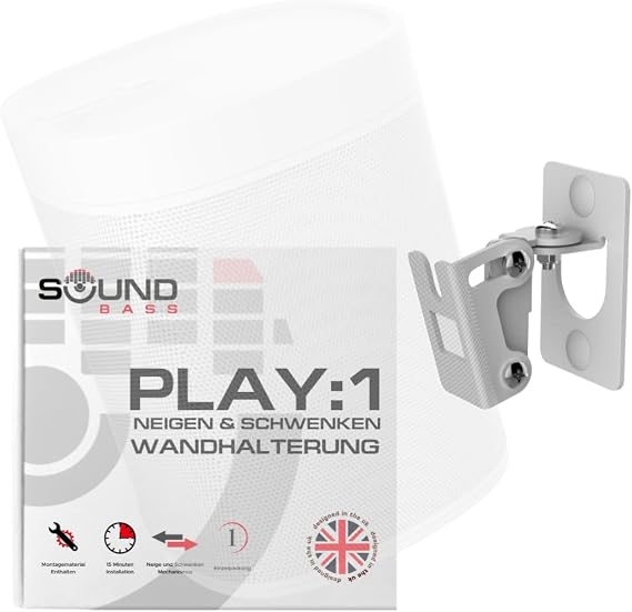 Sound Bass Play 1 Wall Mount Compatible with Sonos Play:1 Only Adjustable Swivel & Tilt Mechanism Mounting Bracket Includes All Fixings