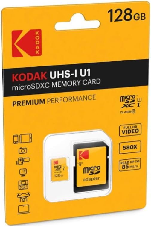 Kodak 128GB Class 10 UHS-I U1 MicroSDXC Card with Adapter 10x Write Speed