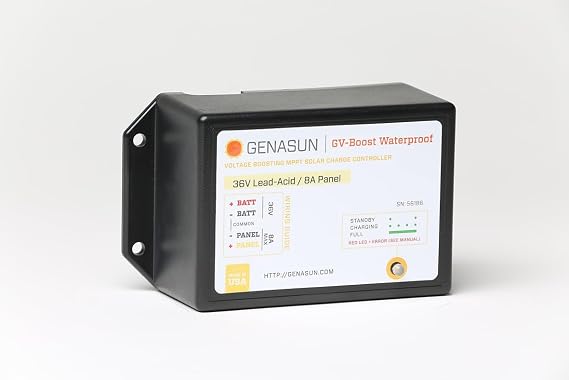 GVB-8-Pb-36V-WP, 8A (Input) for max 325W Solar Panel, Waterproof Voltage Boosting MPPT Solar Charge Controller for 36 V Lead-Acid Battery (Golf Carts)