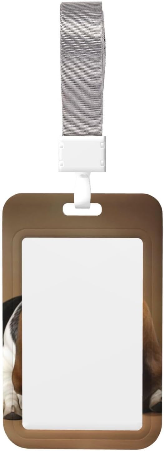 Badge Holder Basset Hound Printing Id Badge Holder Badge Protector Plastic Badge Holder for Office,Laborer,Staff,Nurses, White, 11546