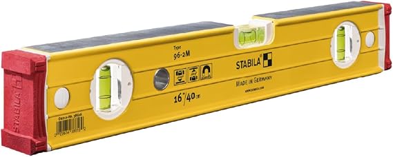 STABILA Type 96M Magnetic Level, 16 Inch, Cat. Number 38616 | Magnetic spirit level for accurate horizontal and vertical readings on metal surfaces, 16 inch length, Cat. No. 38616