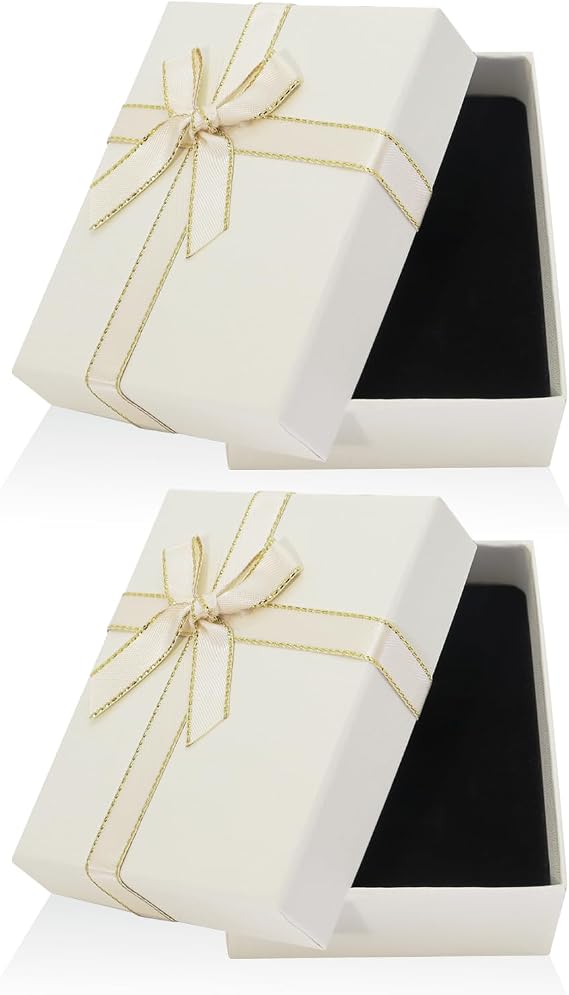 2Pcs Small Gift Boxes, 9x7x3cm Jewellery Gift Box with Lid Ring Earrings Necklace Bracelet Gift Boxes Small Paper Boxes for Gift Present (White, White Bowknot)