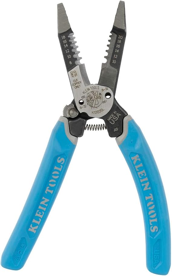 Klein Tools K12035L Klein-Kurve Wire Cutters, Made in USA, Heavy Duty Wire Stripping Tool with Lock, 8-20 AWG