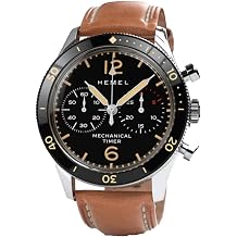 Hemel Air Defense Mechanical Chronograph Steel Brown Leather Black Men's Watch