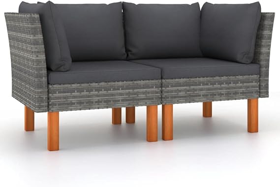 Corner Sofas 2 pcs,Park Sofa,Back Yard Sofa,Balcony Sofa,Garden Lounge Set,Modern Style,for Garden, Backyard, Poolside, Bistro and Deck,Poly Rattan and Solid Eucalyptus Wood