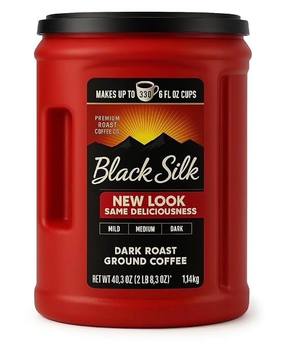 Dark Roast Ground Coffee, Black Silk, 40.3 oz