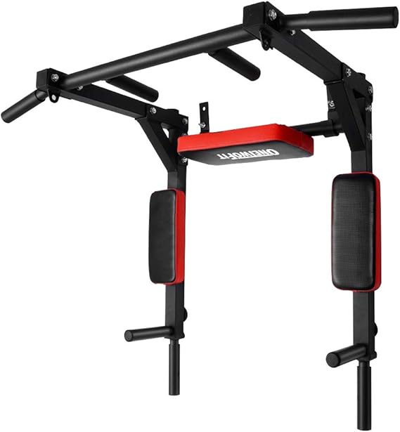 OneTwoFit Multifunctional Wall Mounted Pull Up Bar Chin Up bar Dip Station for Indoor Home Gym Workout, Power Tower Set Training Equipment Fitness Dip Stand Supports to 440 Lbs