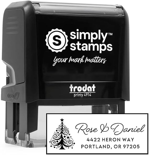 Christmas Holiday Address Stamp | Customized for You | Great for Greeting Cards | Self-Inking |Choose Your Design & Ink Color (Tree)