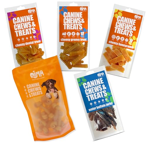 PIMA All Treats Sampler, All Our Cheesy Treats, Featuring Salmon Oil, Himalayan Cheese and Manuka Honey 24oz All Treats with Water Buffalo Jerky