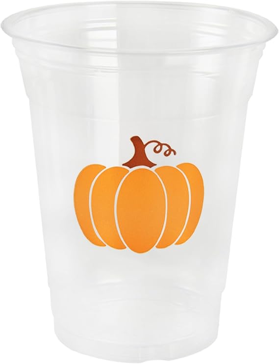 AimFun 50Pcs Fall Plastic Cups Thanksgiving Pumpkin Disposable Party Cup