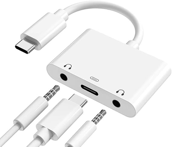 USB C to 3.5mm Audio Adapter, Aux Headphone Jack Splitter with Fast Charging Port, Type-C to Dual Earphone Converter