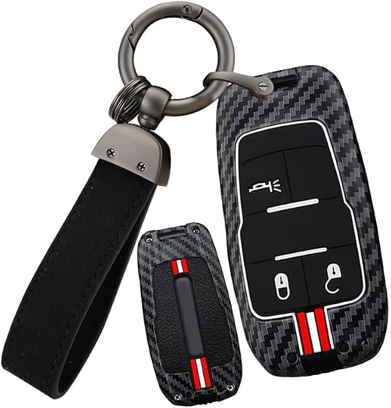 3 Buttons Key Fob Cover Compatble with RAM Truck Carbon Pattern Car Key Protector Fit for Ram 1500 2500 3500 4500 5500 2019-2026, White