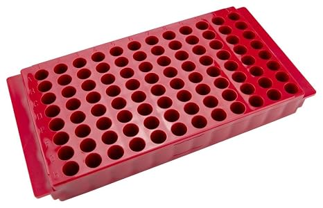 Caplugs Evergreen 240-6388-R30 RMCT Series, Reversible Microcentrifuge Tube Rack, 96 Place Well Racks, Red PP, Alpha-Numerically Labeled, Stackable, Autoclavable, Laboratory, Red (2406388R30E1)