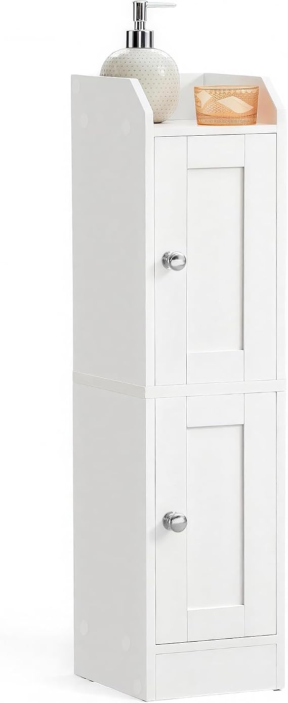 VASAGLE Storage Cabinet Slim with Reversible Doors, 2 Doors, Cloud White