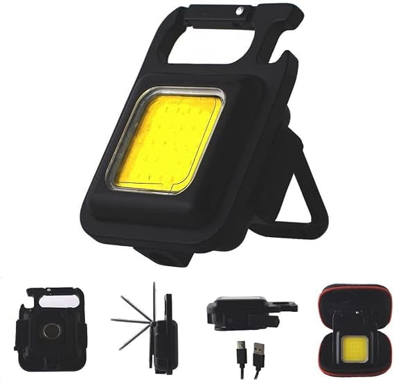 COB Keychain Work Light Keychain Flashlights 4 Light Modes 500Lumen,Keychain Light Emergency Light with Folding Bracket Bottle Opener and Magnet Base,Camping and Walking