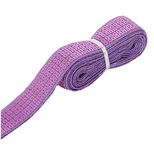 20 Yards 5 Rows Crafts Sequin Flat Glitter Stretch Bling Paillettes Fabric Ribbon Metallic Applique Trim Lace for Dress Embellish Headband Dancing Costume Stage Garments Decoration Light Purple
