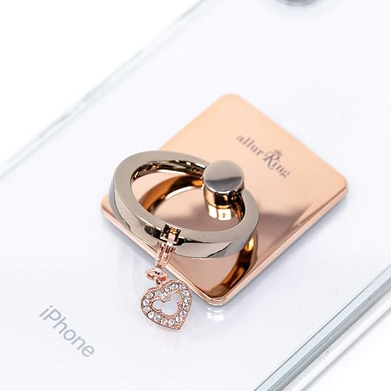 Cell Phone Ring Holder - Brody Crystal Smartphone Stand w/ 360 Rotation Finger Grip Kickstand, Heart, Rose Gold