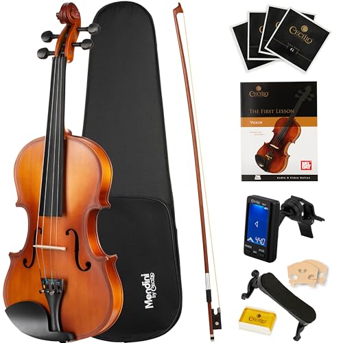 Mendini By Cecilio 34 Violin Set For Beginners - Fiddle Solidwood Kit with Hard Case - Acoustic Violin with Bow, Rosin, Tuner, Extra Strings & Bridge, Shoulder Rest and Lesson Book Satin Antique