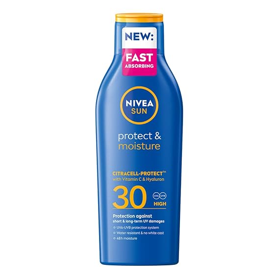 NIVEA Sun Protect & Moisture Lotion for Skin Comfort, Lightweight Daily Body Skin Care, MoistureRich Lotion with Vitamin E and Hyaluron, 200 ml (Approx. 6.76 fl oz) for Everyday Use
